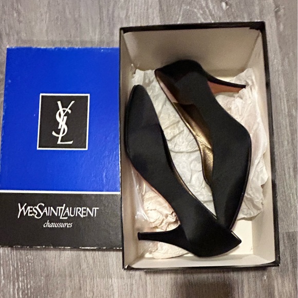 Yves Saint Laurent Black Satin Heels Sz. 7M - Picture 1 of 16